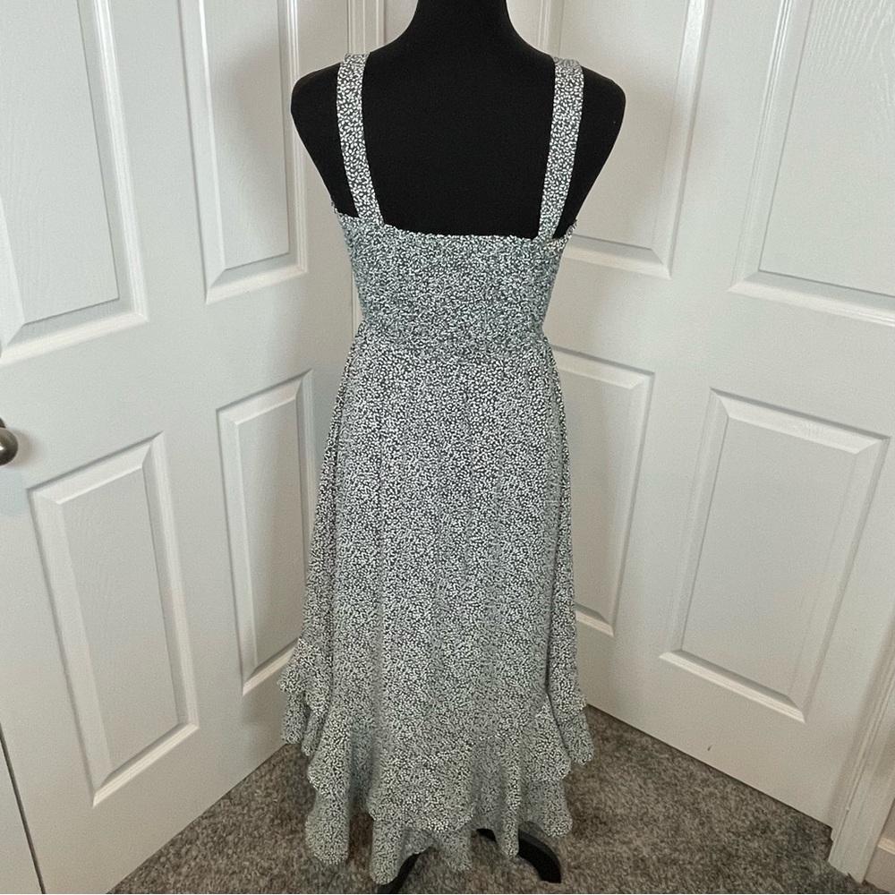 Grace Karin Olive Green & White Stretch Ruffle Layered Hem Midi Sundress Sz S - Picture 4 of 12